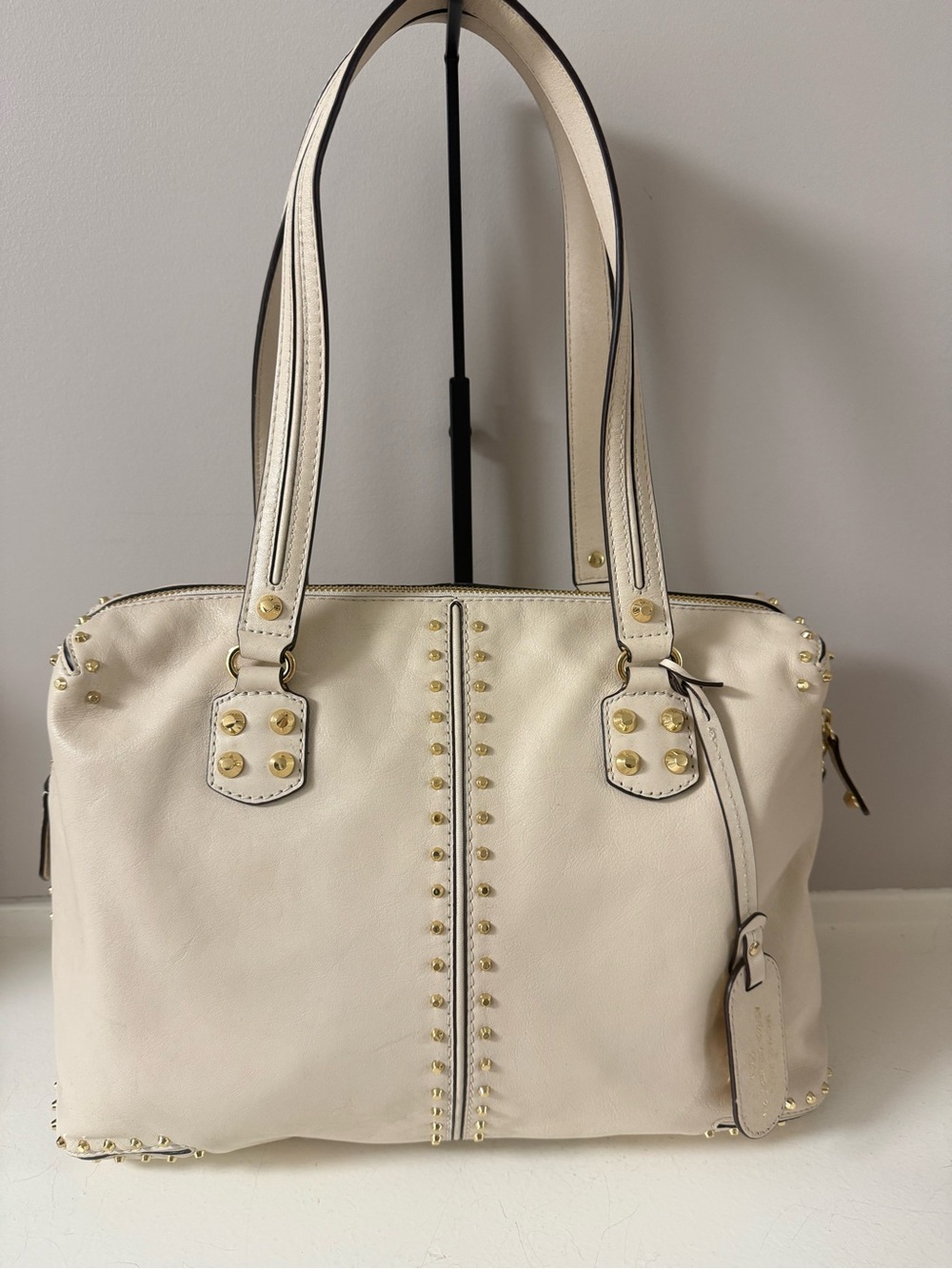 Vintage 2004 Michael Kors Aster Re-edition Ivory Leather Shoulder Bag Gold Studs